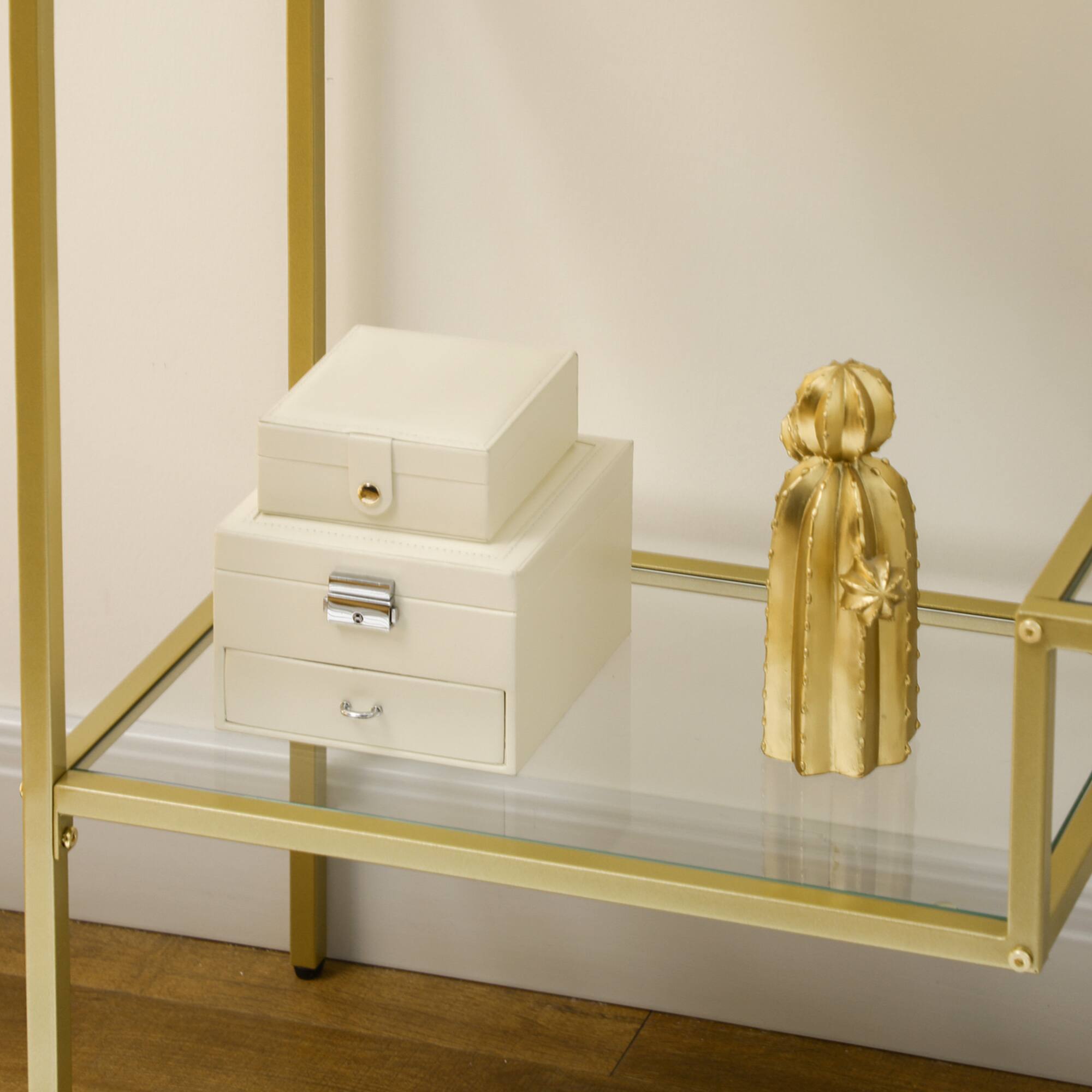 Alt View 5. Homcom - 39" Gold Console Table with Glass Top, Storage Shelves - Gold.