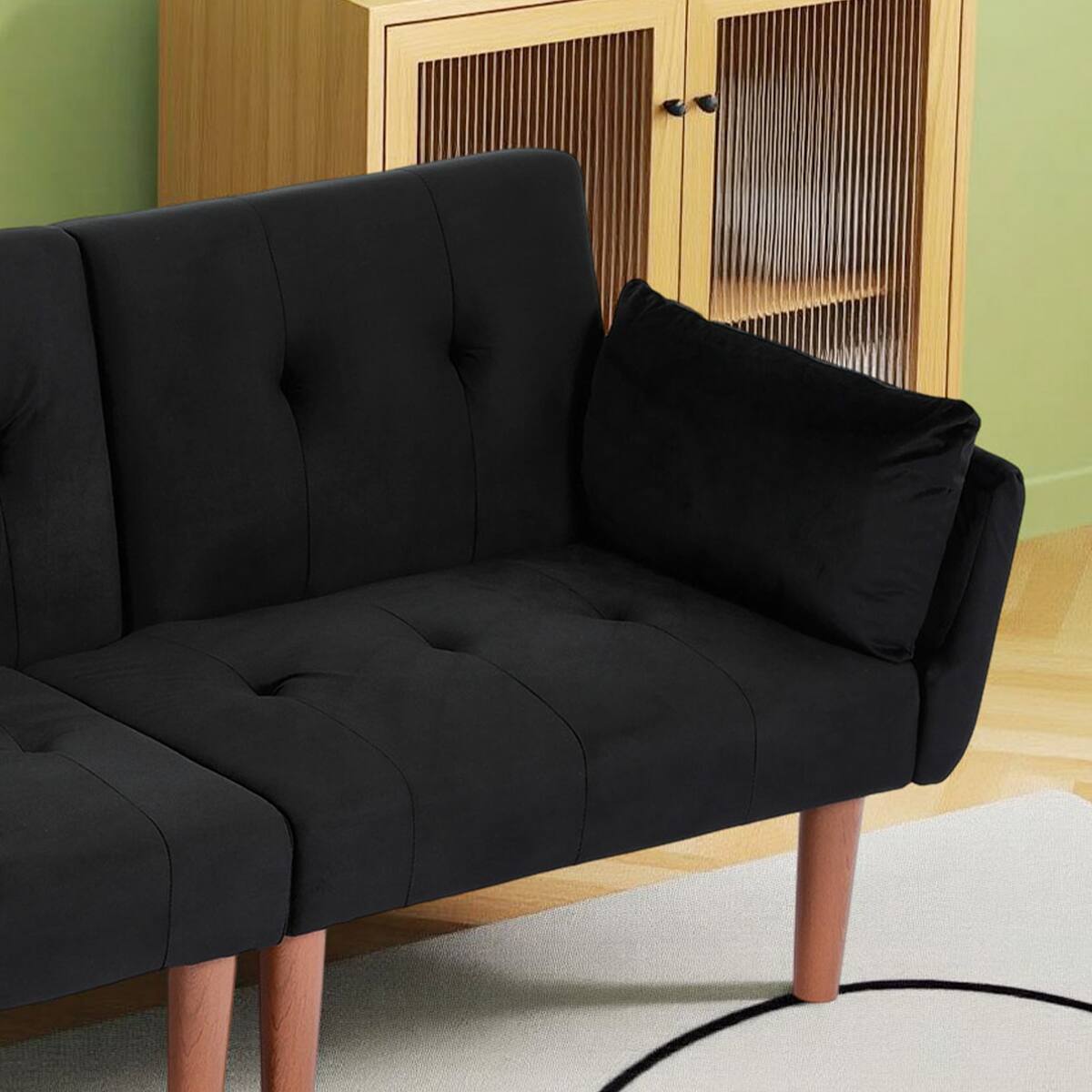Alt View 3. Ropilly - Ropilly Black Velvet Loveseat, 72 Inch Foldable Sofa, 2 Person Couch for Living Room Apartment - Black.