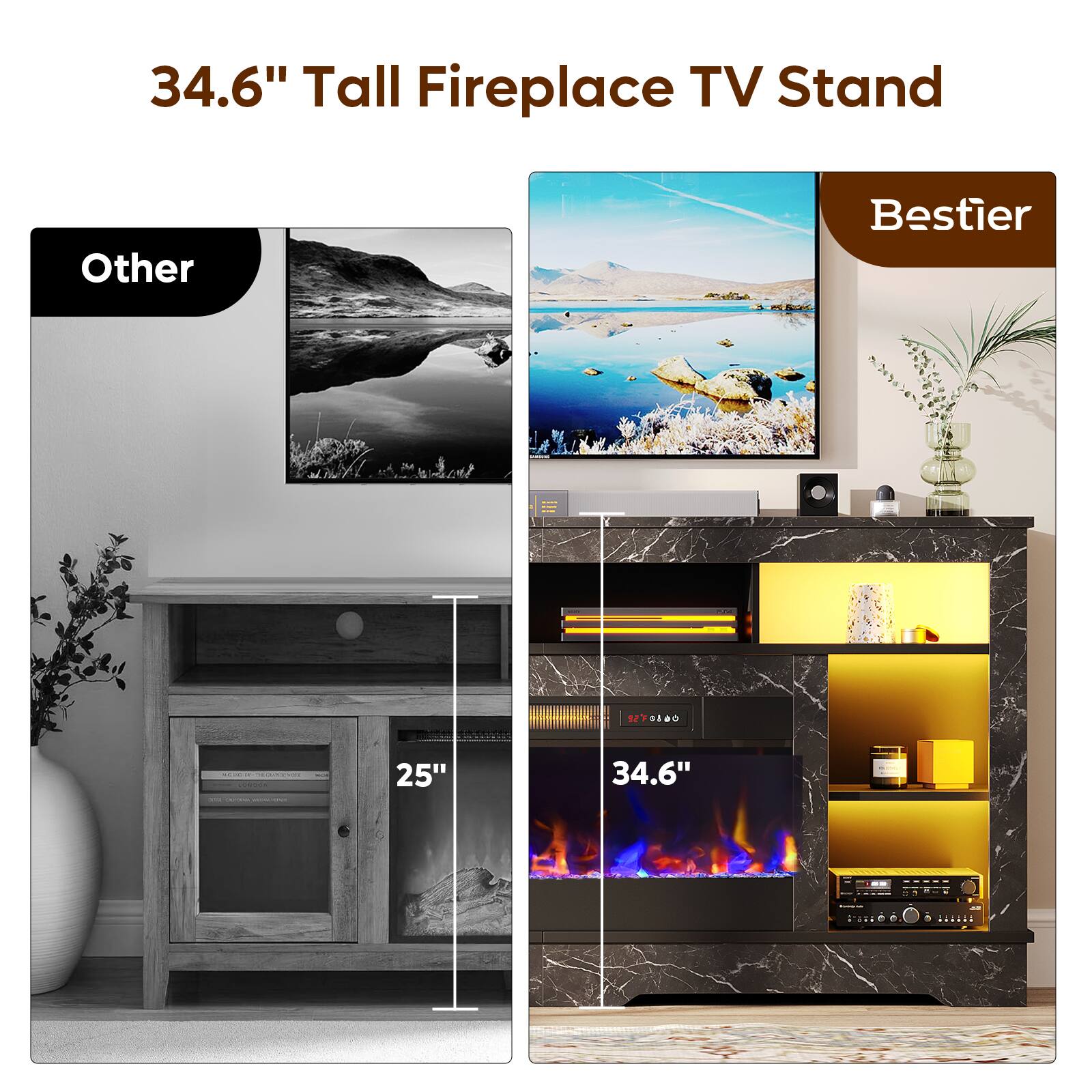 The text on the image reads: "34.6" Tall Fireplace TV Stand Other Bestier M . 25" 34.6" aO . . . . . . . . . . . . . . . . . . . . . . . . . . . . . . . . . . . . . . . . . . . . . . . . . . . . . . . . . . . . . . . . . . . . . . . . . . . . . . . . . . . . . . . . . . . . . . . . . . . . . . . . . . . . . . . . . . . . . . . . . . . . . . . . . . . . . . . . . . . . . . . . . . . . . . . . . . . . . . . . . . . . . . . . . . . . . . . . . . . . . . . . . . . . . . . . . . . . . . . . . . . . . . . . . . . . . . . . . . . . . . . . . . . . . . . . . . . . . . . . . . . . . . . . . . . . . . . . . . . . . . . . . . . . . . . . . . . . . . . . . . . . . . . . . . . . . . . . . . . . . . . . . . . . . . . . . . . . . . . . . . . . . . . . . . . . . . . . . . . . . . . . . . . . . . . . . . . . . . . . . . . . . . . . . . . . . . . . . . . . . . . . . . . . . . . . . . . . . . . . . . . . . . . . . . . . . . . . . . . . . . . . . . . . . . . . . . . . . . . . . . . . . . . . . . . . . . . . . . . . . . . . . . . . . . . . . . . .