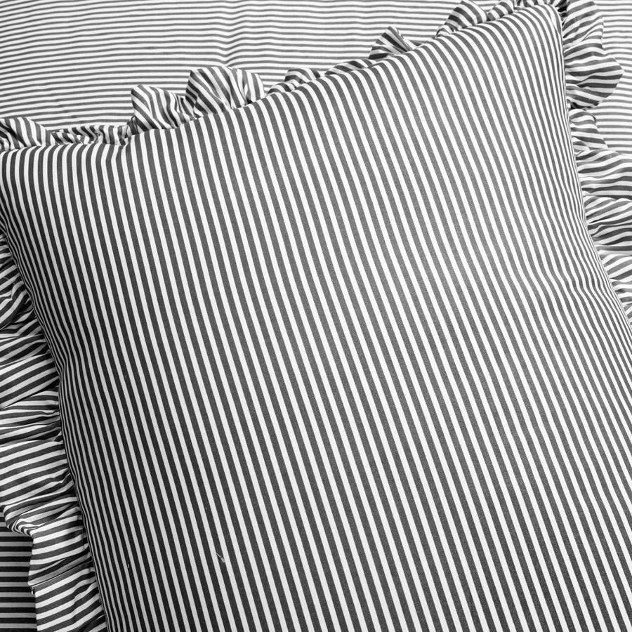 Back. Hivvago - Full/Queen Grey White Stripe Ruffle Reversible 3 Piece Comforter Set - Grey , White.