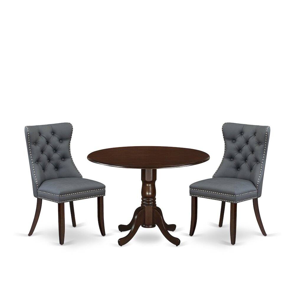 Left. East West Furniture - 3 Piece Dining Table Set Consists of a Round Kitchen Table with Dropleaf - Mahogany.