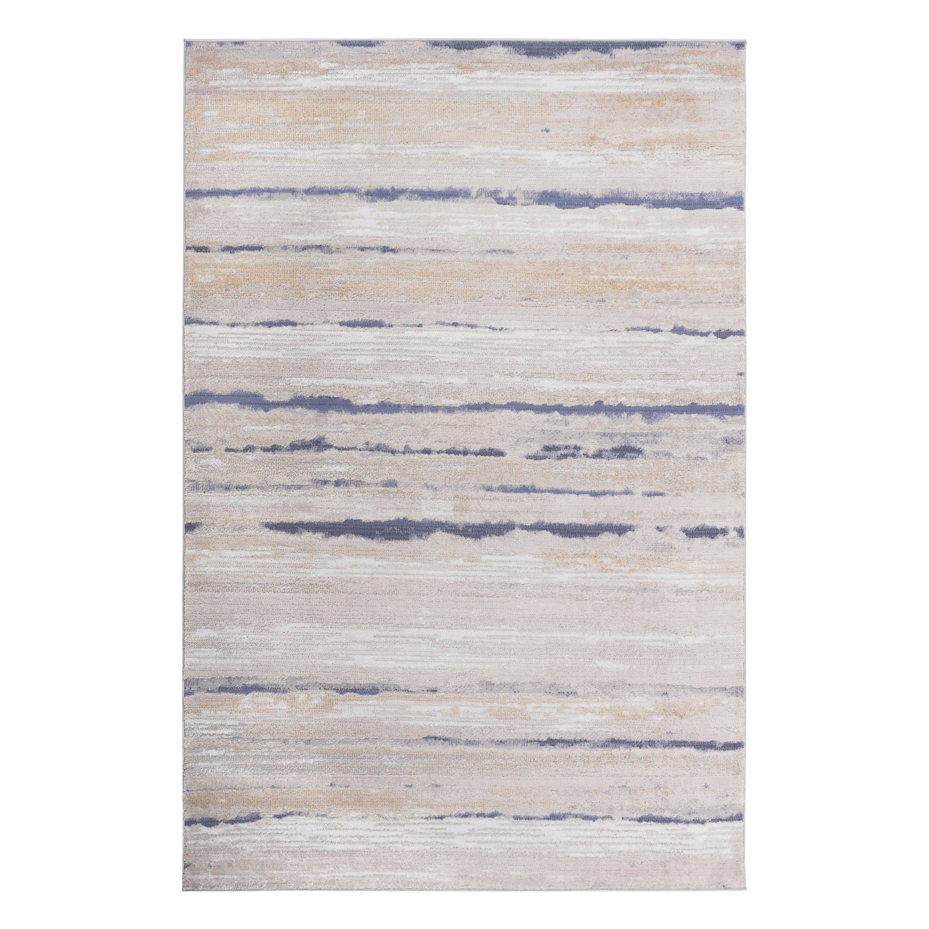 TinyHomie - Collection 8X10 /Blue/Striped Non-Shedding Living Room Bedroom Dining Office Stylish and Stain Resistant Area Rug - Ivory