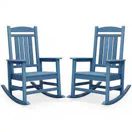 SERWALL - Outdoor Rocking Chair Set of 2, Patio Rocking Chair, HDPE All-Weather Outdoor Rocking Chair, Multi Blue - Unique Blue