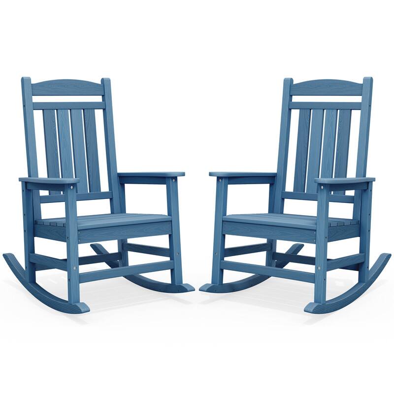 Front. SERWALL - SERWALL Outdoor Rocking Chair Set of 2, Patio Rocking Chair, HDPE All-Weather Outdoor Rocking Chair, Multi Blue - Unique Blue.