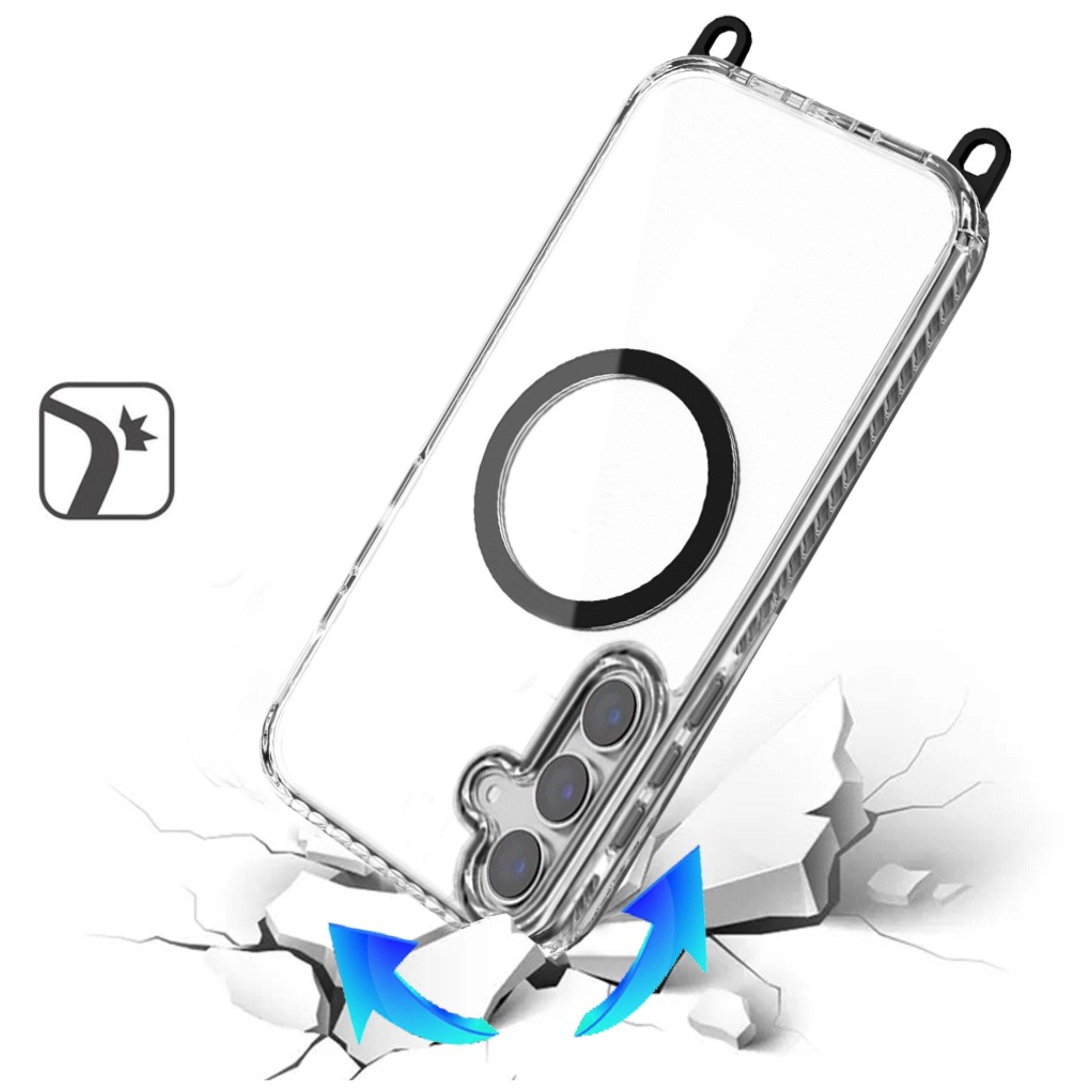 Left. Kitcheniva - Case With Long Lanyard Magnetic Circle Plus Tempered Glass For Samsung S25/S24 Black - Black.