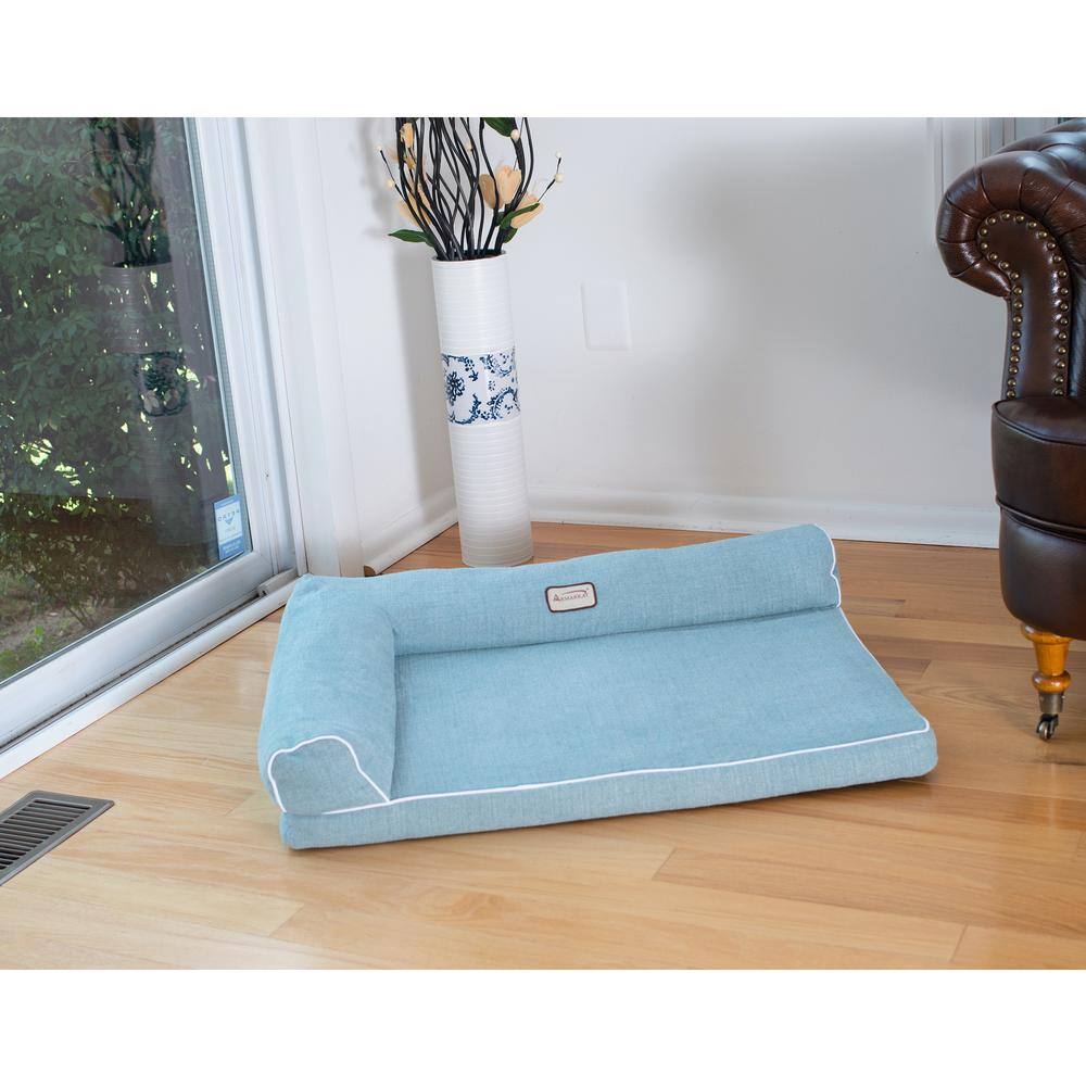 Back. Armarkat - Soothing Blue Medium Bolstered Pet Bed With Poly Fill Cushion - Blue.