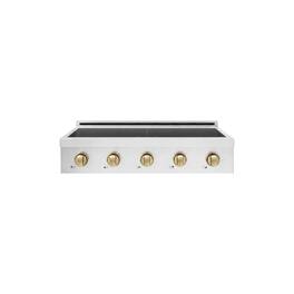 ZLINE - Autograph 36 in. Paramount Built-in Electric Induction Rangetop w/ 5 Element Cooktop in Satin Steel & Champagne Accents - Stainless Steel