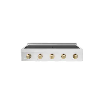 Front. ZLINE - Autograph 36 in. Paramount Built-in Electric Induction Rangetop w/ 5 Element Cooktop in Satin Steel & Champagne Accents - Stainless Steel.