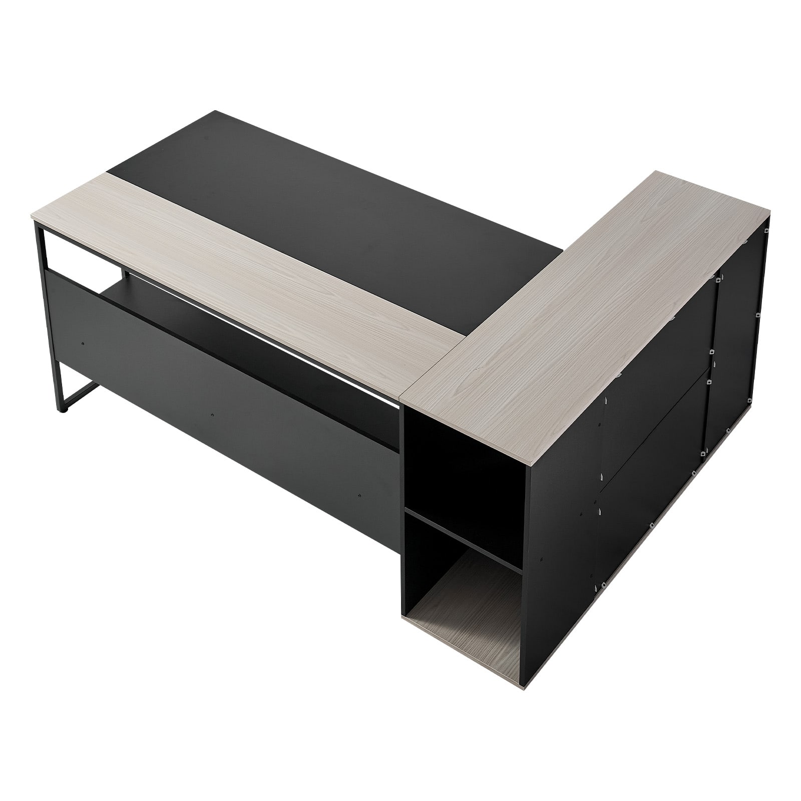 VEVOR - L-Shaped Executive Desk, Large Modern Office Table with Drawers & Storage Cabinet, Heavy Duty Wooden Executive Table - Gray + Black