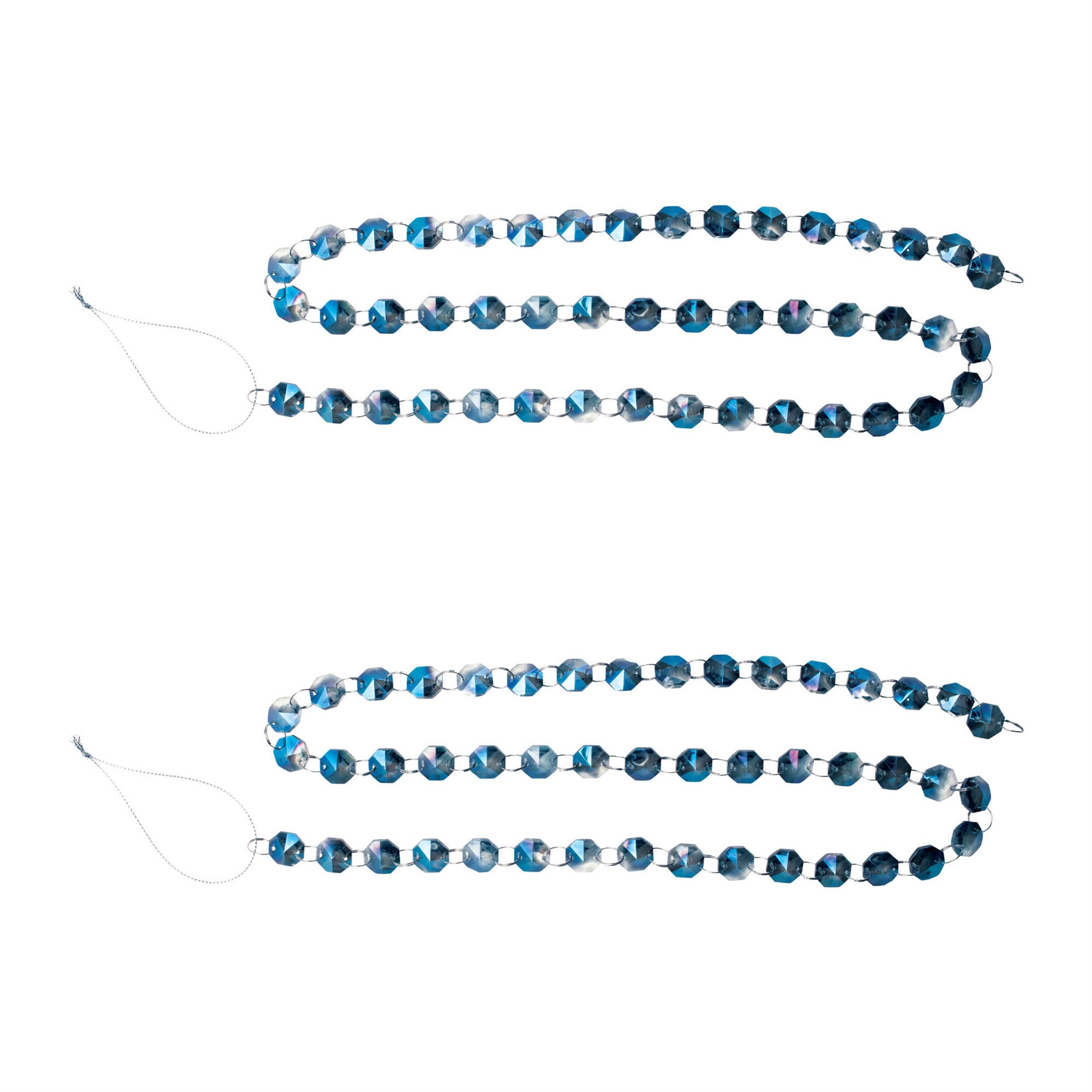 Angle. BreeBe - Iridescent Glass Jewel Garland (Set of 2) - Blue.
