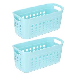 Unique Bargains - 2pcs Pantry Plastic Storage Baskets, 13.31x6.81x6.3", Stackable Organizer with Handle, for Shelves Bathroomss Closet - Blue