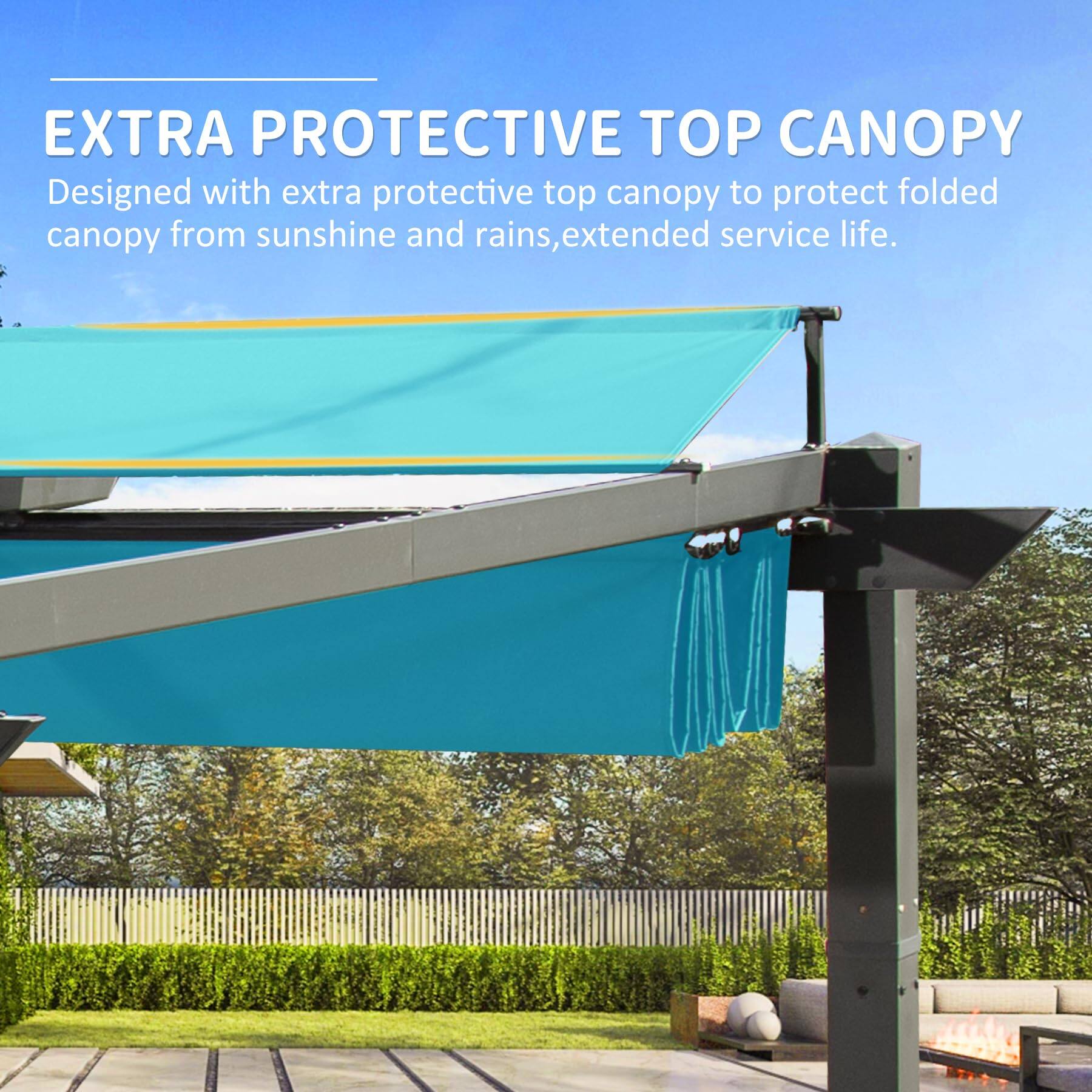 EXTRA PROTECTIVE TOP CANOPY  
Designed with extra protective top canopy to protect folded canopy from sunshine and rains, extended service life.