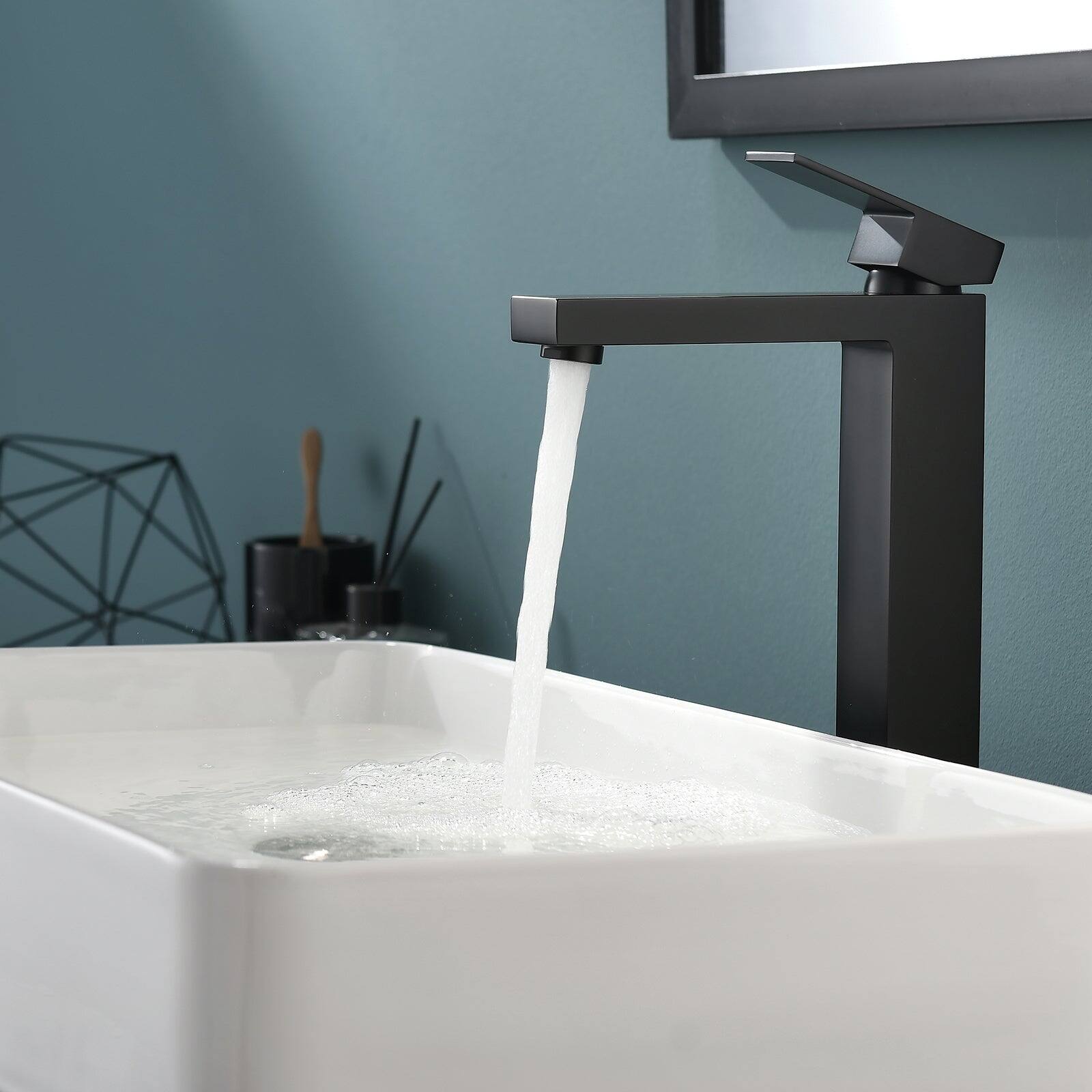 Alt View 7. Boyel Living - Single Hole Single Handle Tall Low Arc Waterfall Bathroom Faucet Matte Black with Supply Lines - Matte Black - Tall.