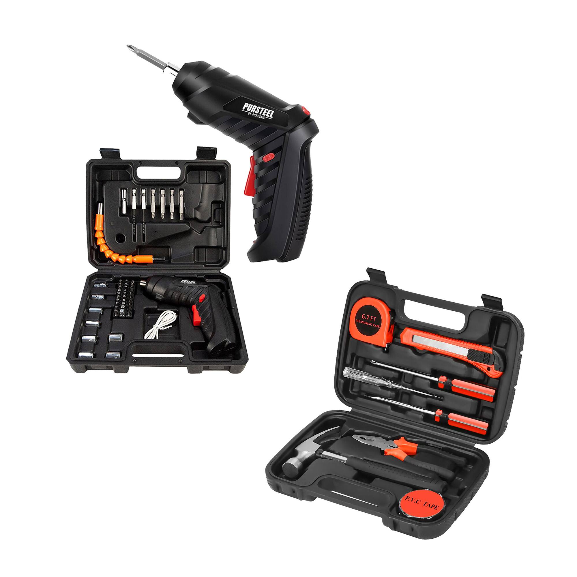 Pursonic - Power & Repair Kit: Rechargeable Electric Screwdriver & 9-Piece Handy Tool Set