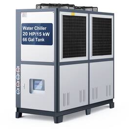 VEVOR - Air-Cooled Water Chiller, 25 HP, Industrial Water Chiller with 60,480 Kcal/h Cooling Capacity, Dual Compressor - White;Grey