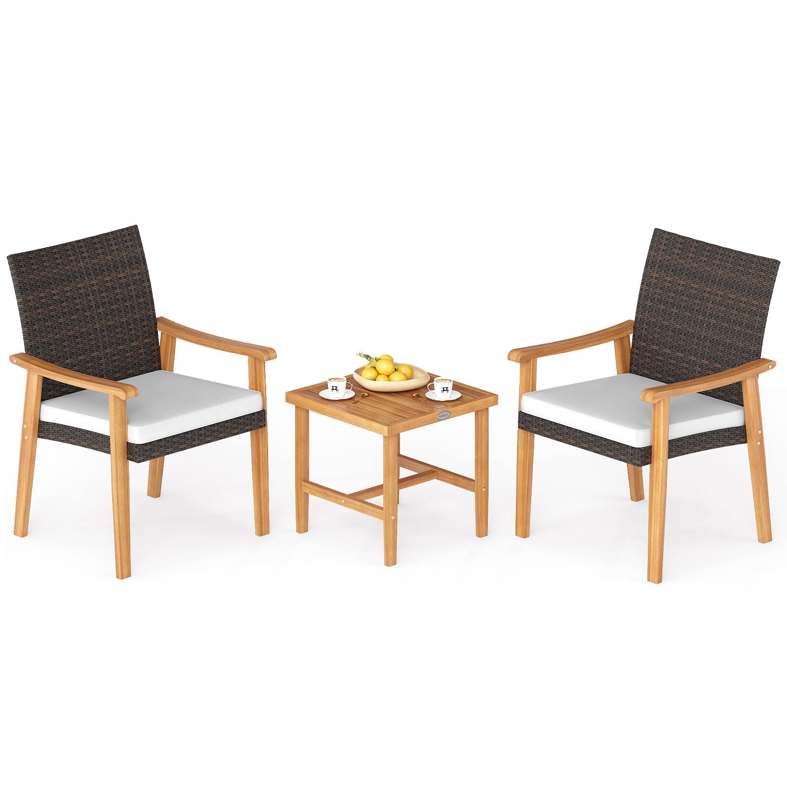 Alt View 8. Gymax - Gymax 3 PCS Patio PE Wicker Furniture Set w/Coffee Table & Cushions for Front Porch Outdoor - White.