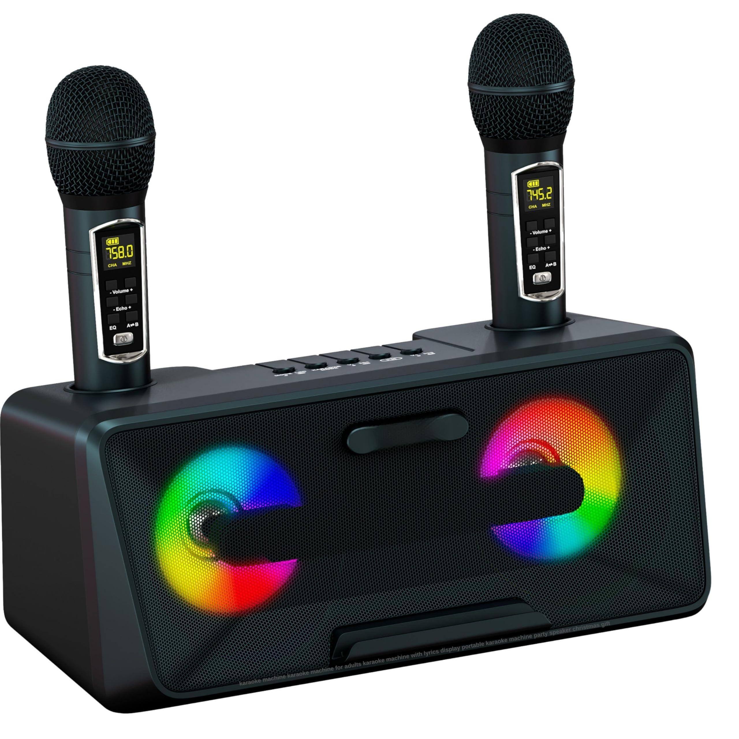 Cedar Assembly - Karaoke Machine For Adults And With 2 Wireless Microphones Portable Singing Colorful Led Lights Pa System - Black