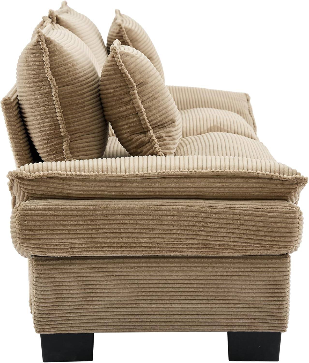 Alt View 4. Trinkets Crazed - 84" Cloud Corduroy Loveseat Sofa, Modern Comfy Upholstered 2 Seater Sofa Deep Seat Sofa with 2 Throw Pillows - khaki.