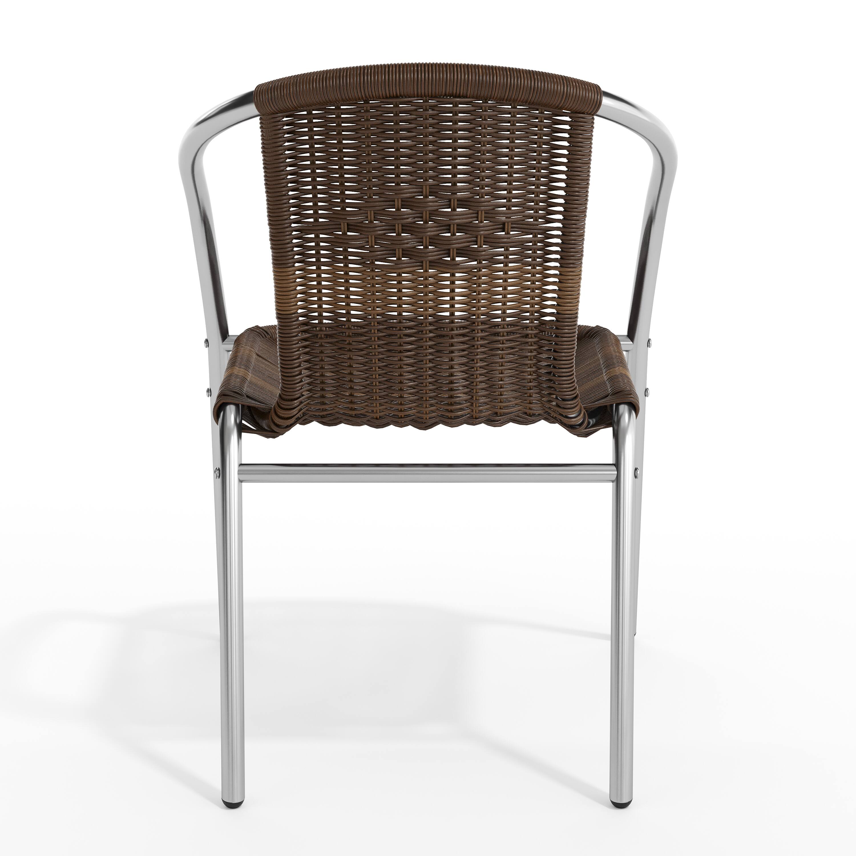 Alt View 7. Emma + Oliver - Commercial Aluminum/Rattan Restaurant Dining Stack Chair - Aluminum and Dark Brown.