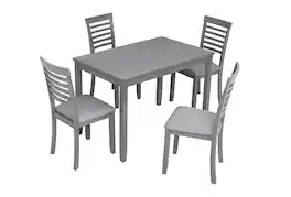 Boyel Living - 5-Piece Solid Wood Dining Set with 4 Upholstered Chairs - Gray