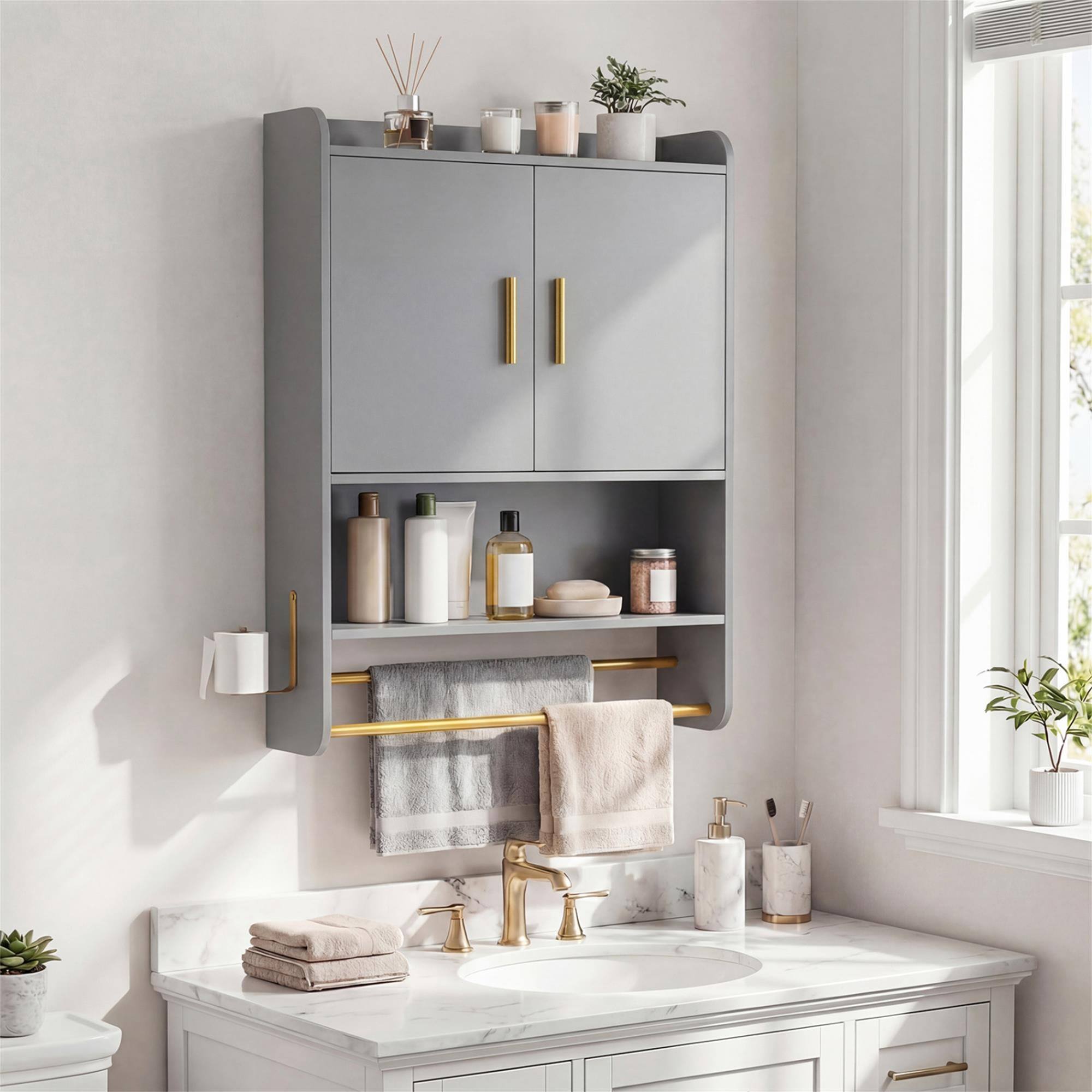 Alt View 2. Boyel Living - Wall Mounted Medicine Cabinet with Towel Bars for Bathroom Grey - Grey.