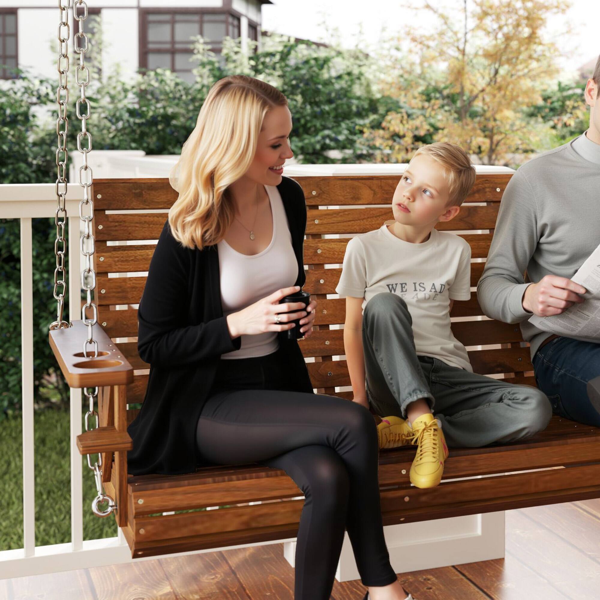 Alt View 4. Outsunny - Outsunny Upgraded Wooden Porch Swing 3-Seater, 5 FT Outdoor Patio Swing Bench - Carbonized.