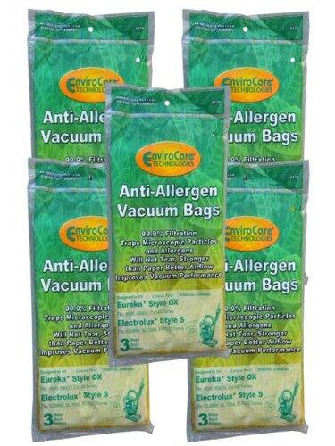 EnviroCore TECHNOLOGIES Anti-Allergen Vacuum Bags 99.95% Filtration

Traps Microscopic Particles and Allergens

Will Not Tear, Stronger than Paper, Better Airflow

Improves Vacuum Performance

Eureka Style OX Electrolux Style S
