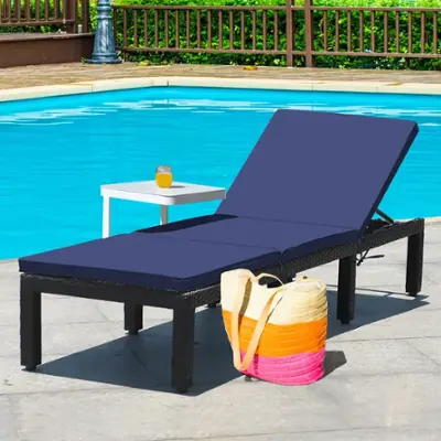 BALDPER 3 Pieces Outdoor Recliner Chair Set, Rattan Wicker Rocking Chairs With Adjustable Backrest, Cushions, And C Shaped End Table For Patio Home