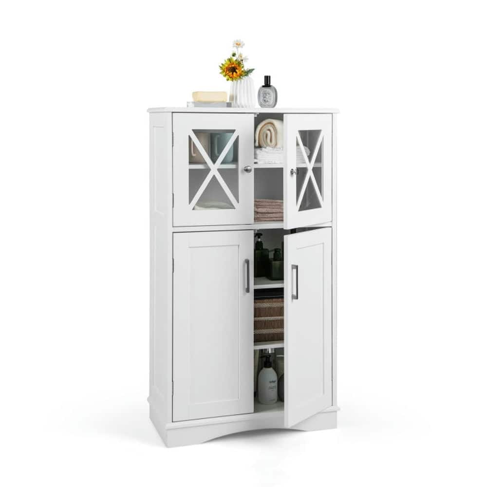 Kadyn - 4 Doors Freeestanding Bathroom Floor Cabinet with Adjustable Shelves- Bathroom Cabinets for Entryway Storage - White