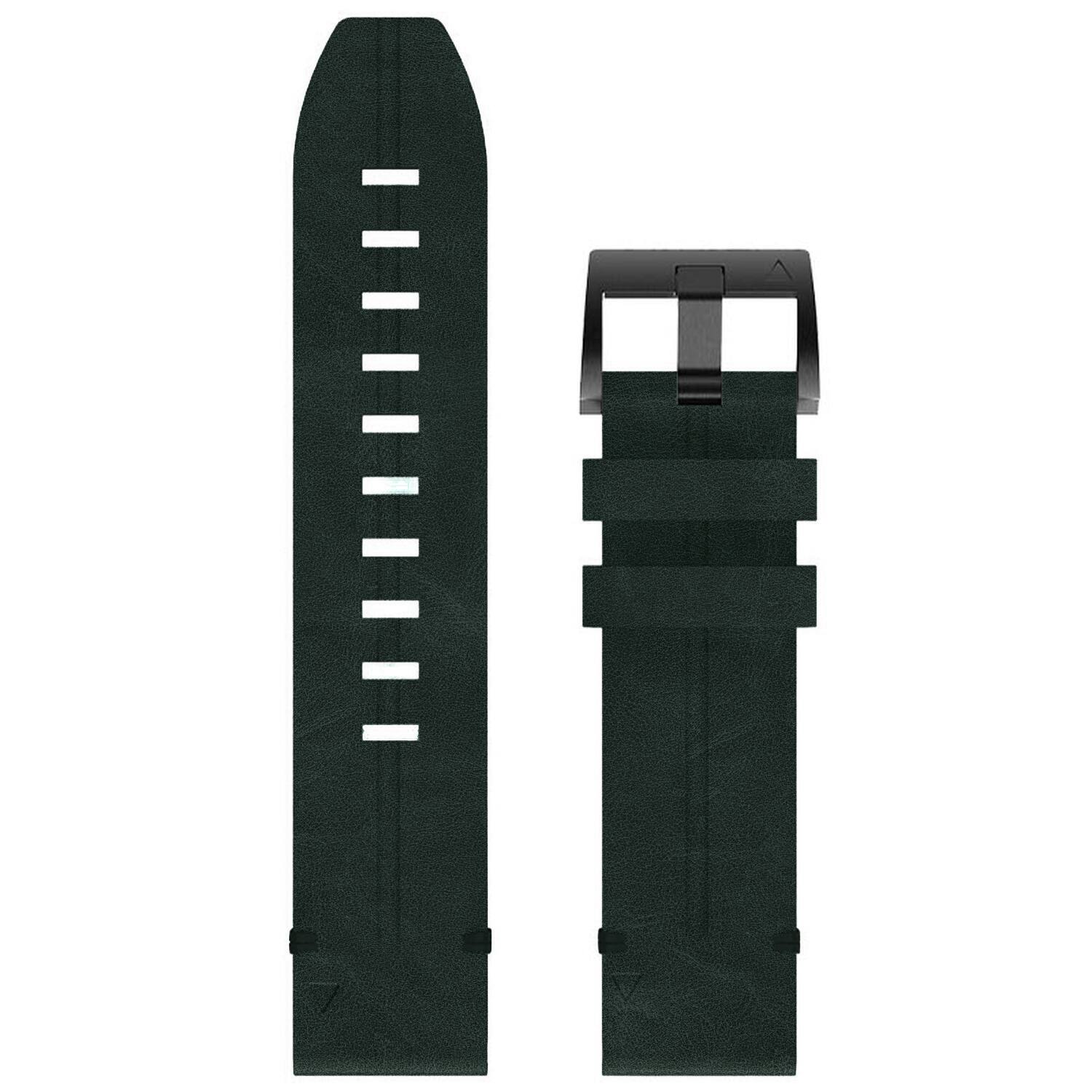 Left. StrapsCo - Vintage Italian Leather Strap QuickFit 26 Watch Band For Garmin Quatix 8 – 51mm - Pine.