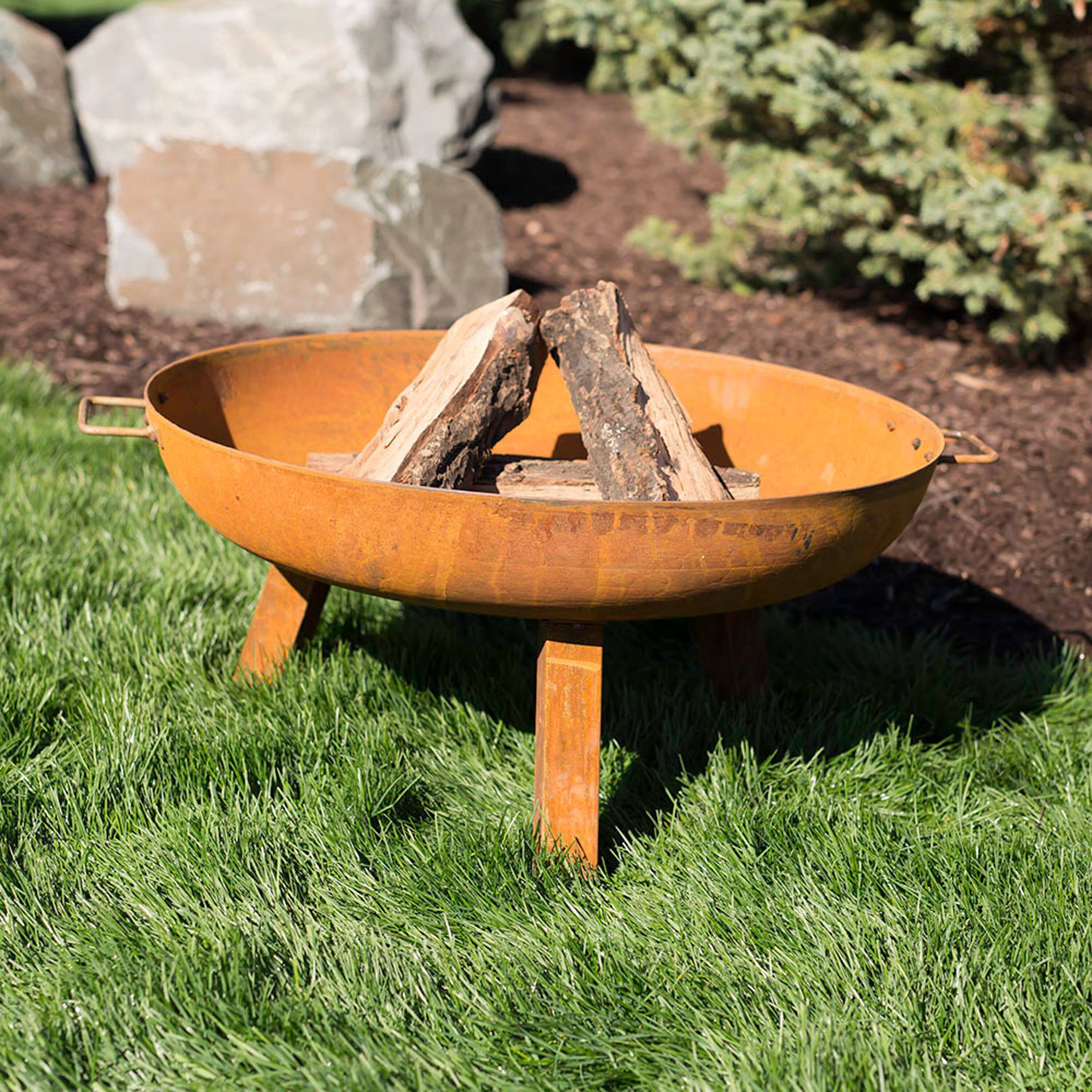 Alt View 7. Sunnydaze - 30 in Rustic Cast Iron Wood-Burning Fire Pit with Handles - Rust.