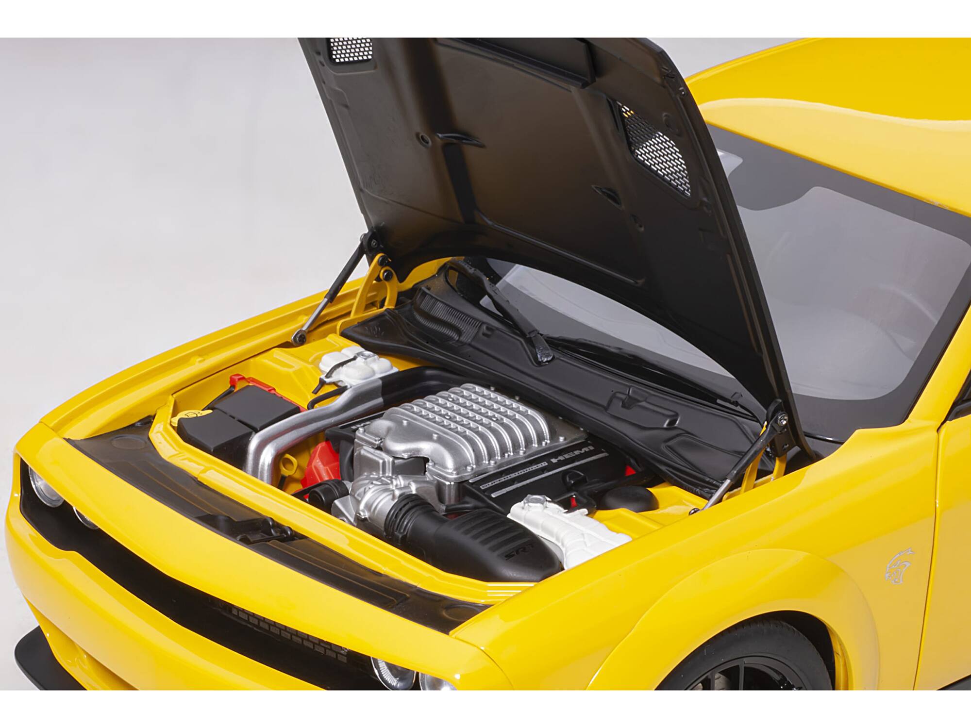 Alt View 2. Autoart - Dodge Challenger SRT Hellcat Widebody Yellow Jacket with Satin Black Hood 1/18 Model Car by Autoart.