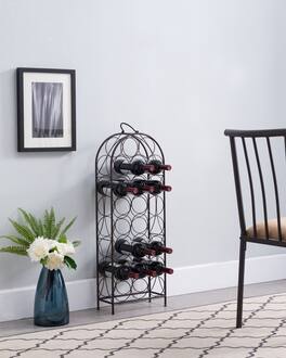 Kings Brand Furniture - 23 Bottles Freestanding Floor Metal Wine Rack Stand - Liquor Bottle Holder Stand - Pewter - Dark Gray