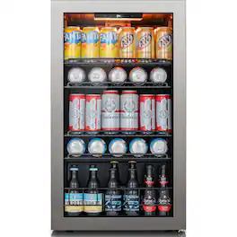 Ca'Lefort - Beverage Refrigerator Cooler, 130 Can Mini Freestanding Beverage Fridge 3color LED with Glass Door for Home/Bar - Silver