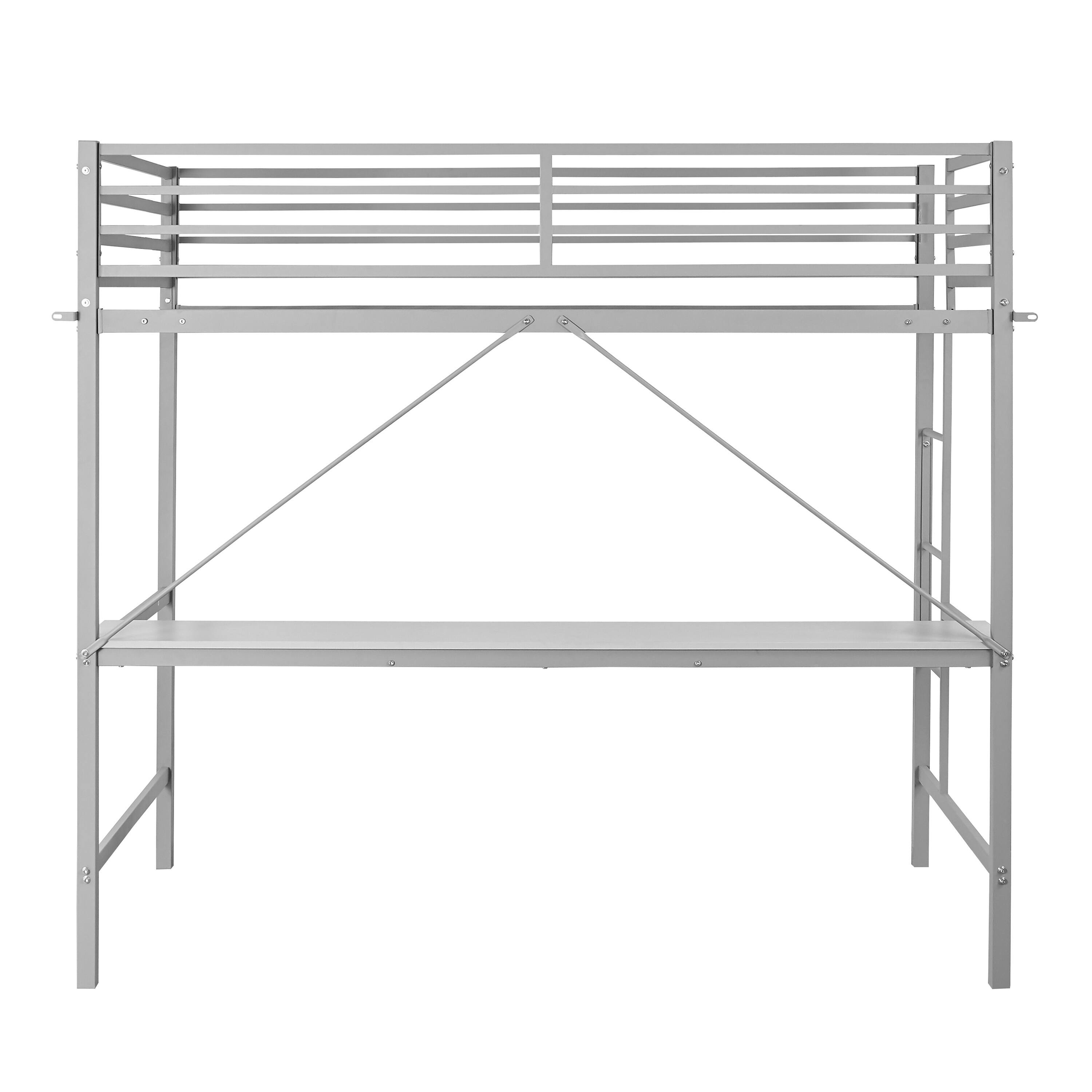 Alt View 7. Emma + Oliver - Jensen Metal Loft Bed Frame with Desk, Protective Guard Rails and Ladder for Kids, Teens and Adults - Gray.