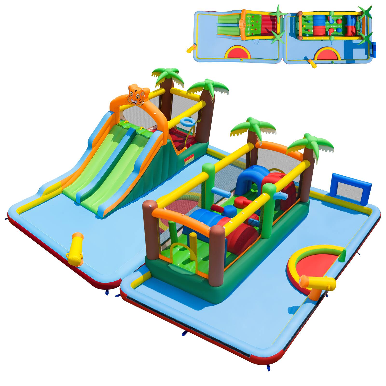 Alt View 9. Gymax - Gymax Inflatable Water Slide Park w/Double Slides Splash Pools Jumping Area Blower - Multicolor.