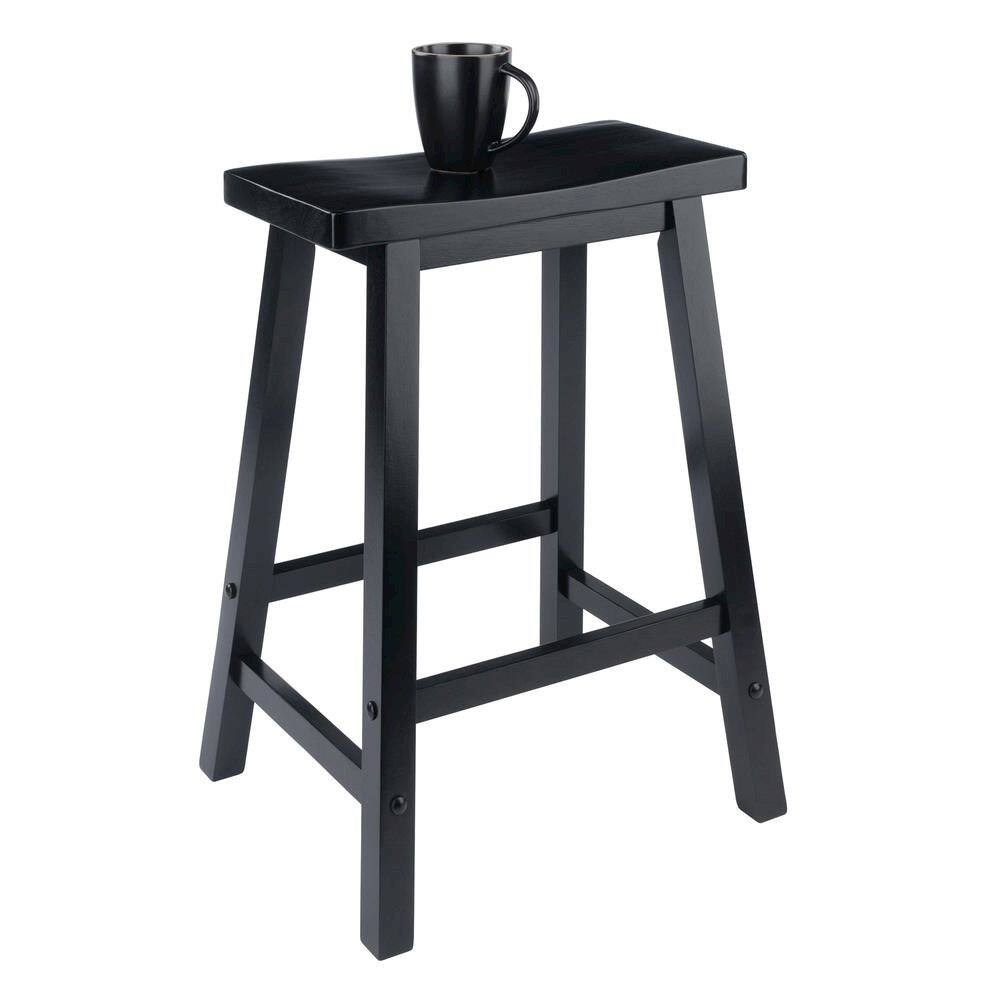 Left. FurniFact - Black Solid Wood Saddle Seat Bar Stool, 24 Inch Stool for Counter Dining - Black.