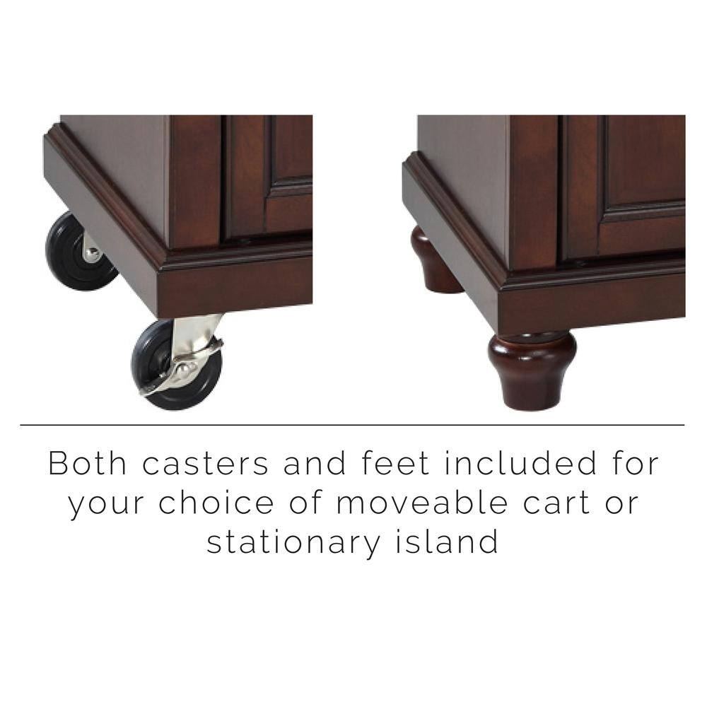 Both casters and feet included for your choice of moveable cart or stationary island