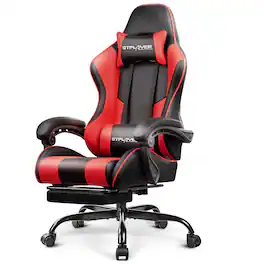 GTPlayer - Gaming Chair Faux Leather Height Adjustable Computer Chair with Footrest and Headrest - Red