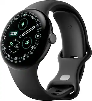 Front. Google - Google Pixel Watch 4 (41mm) - Wi-Fi - Matte Black Case - Obsidian Band.