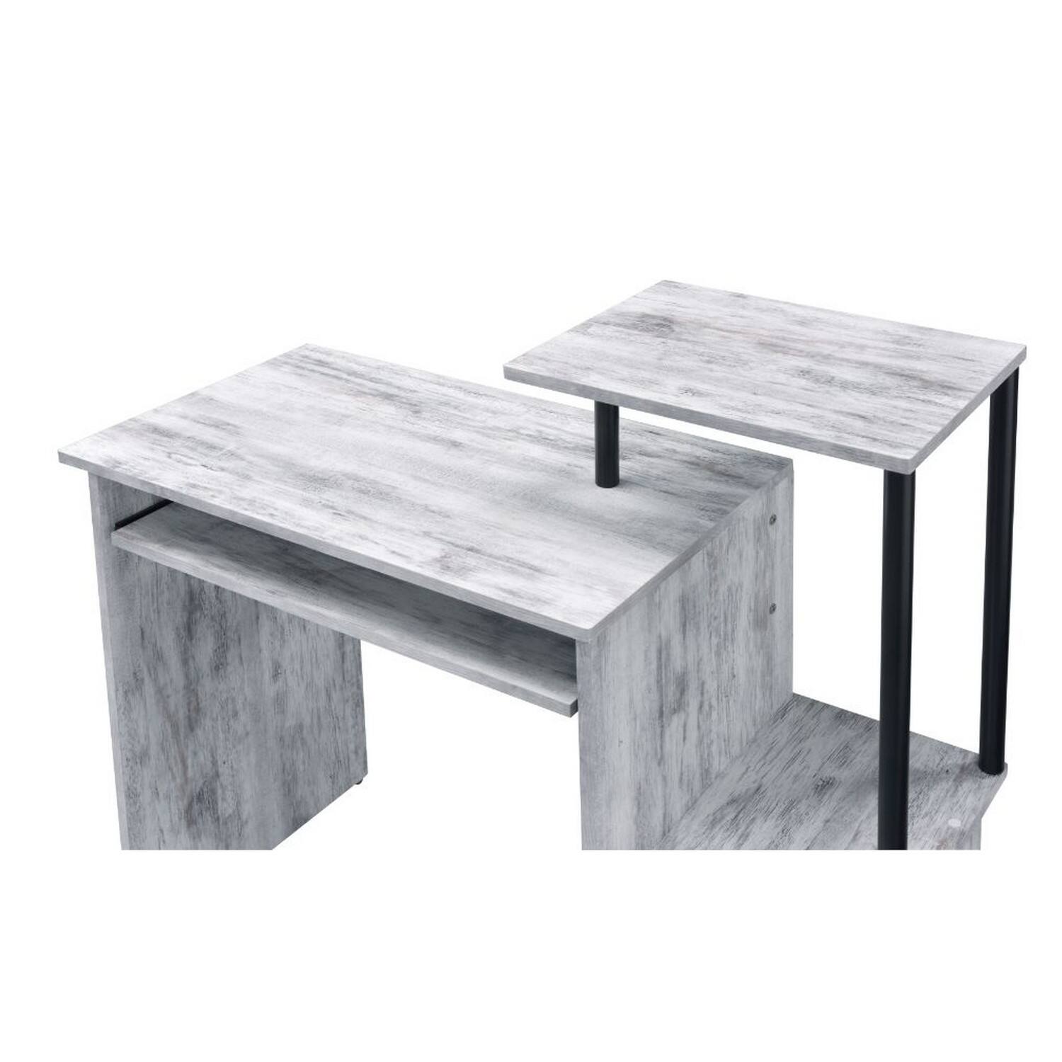 Angle. Manhattan Lane - Computer Desk with Built In Bookshelf, Antique White and Black, Antique White and Black - White, Black.