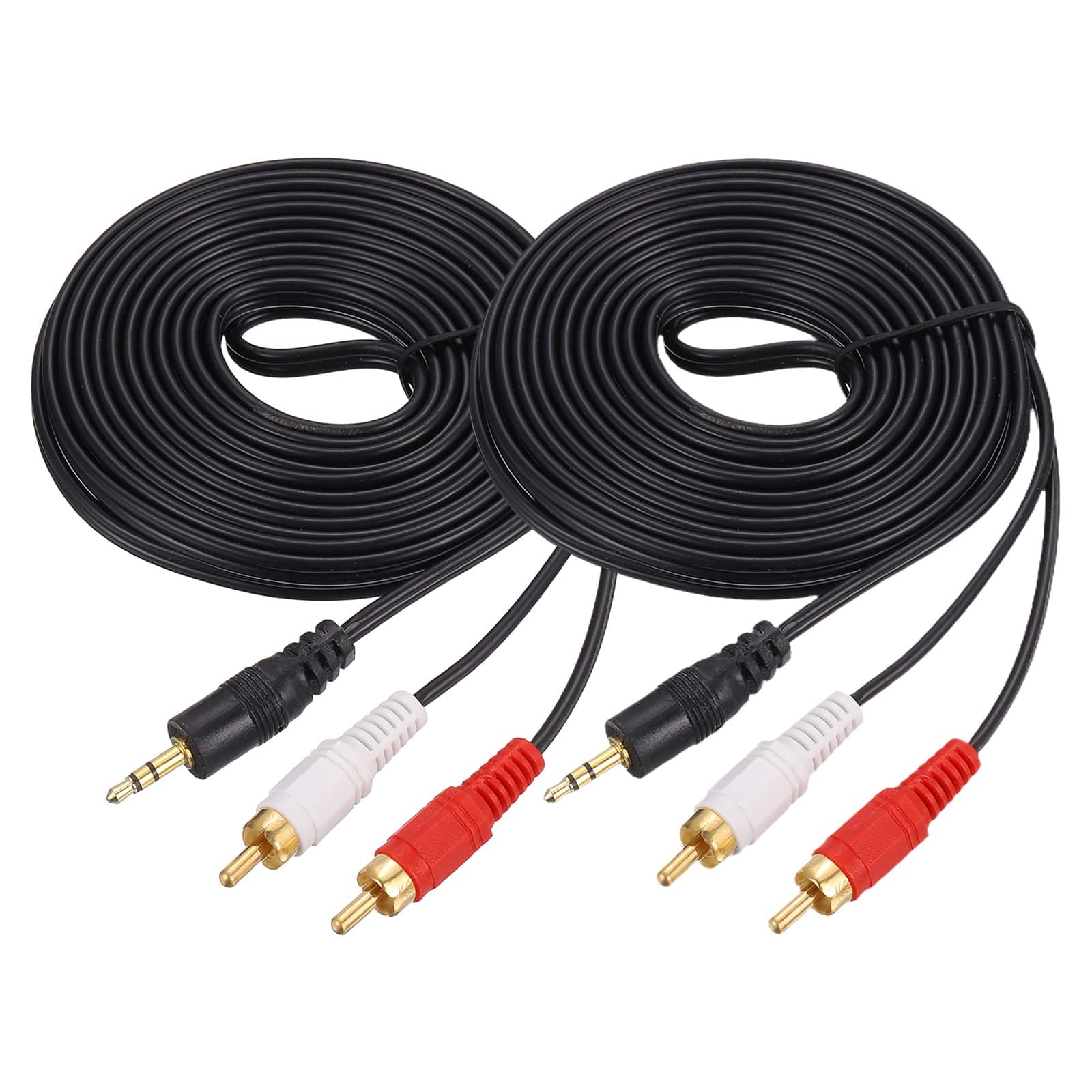 Unique Bargains - 2pcs Gold Plating TRS3.5mm Male to 2RCA Jack Cable, Copper Core PVC Audio AUX Cable for TV/Amp/Speaker - Black