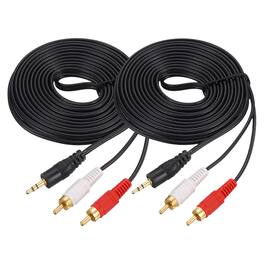 Unique Bargains - 2pcs Gold Plating TRS3.5mm Male to 2RCA Jack Cable, Copper Core PVC Audio AUX Cable for TV/Amp/Speaker - Black