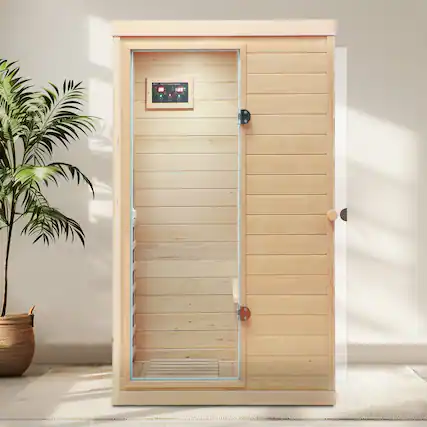 Front. Boyel Living - One Person Indoor Infrared Sauna with Left-Side Door and Bluetooth Speaker - Natural.