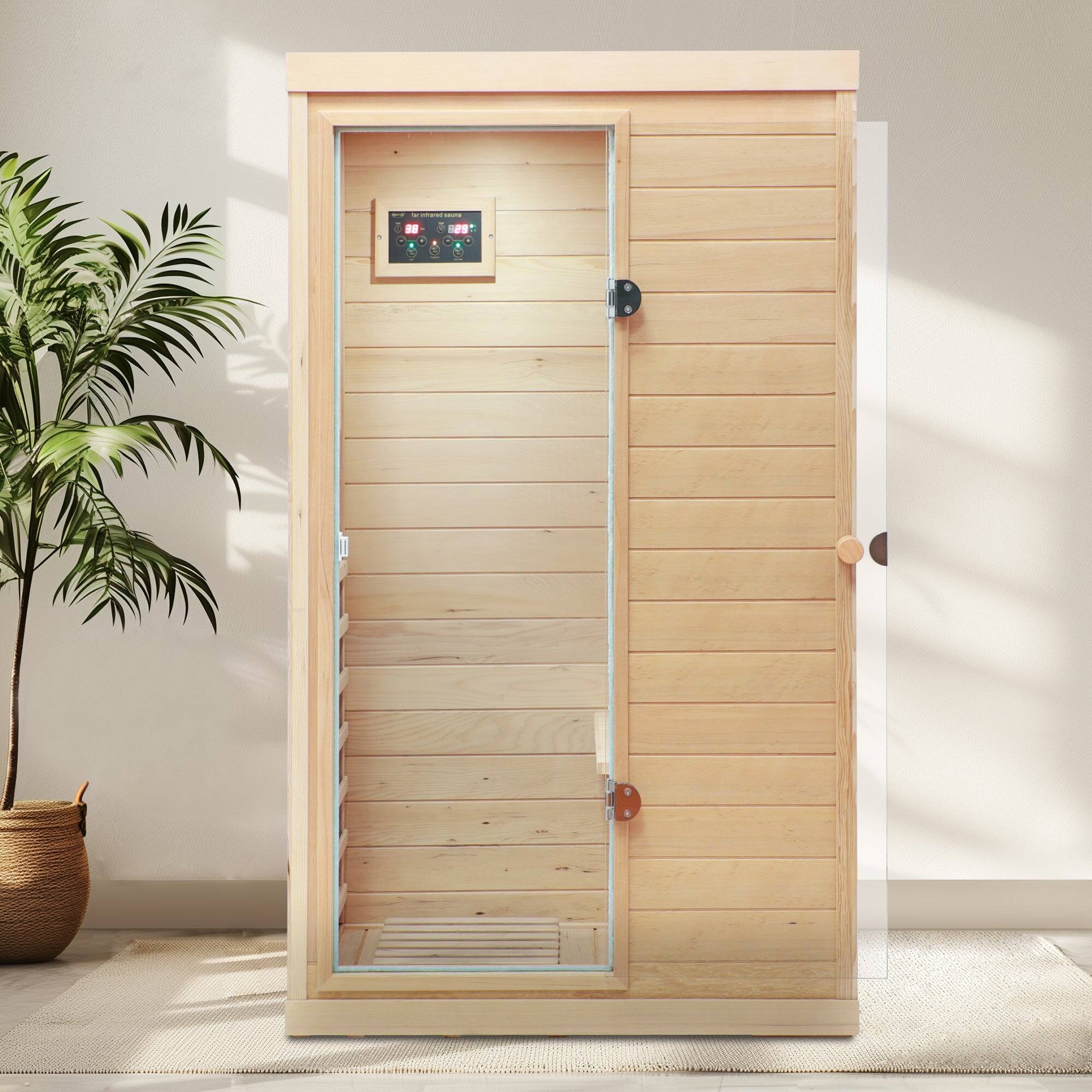 Front. Boyel Living - One Person Indoor Infrared Sauna with Left-Side Door and Bluetooth Speaker - Natural.