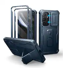 Front. Dexnor - Case for Samsung Galaxy S25 Plus with Camera Cover, Screen Protector,Heavy-Duty Shockproof Rugged Full-Body Bumper Cover - Navy Blue.