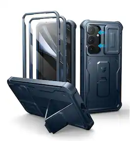 dexnor - for Samsung Galaxy S25 Plus Case with Built-in Slide Camera Cover & Screen Protector & Kickstand - Navy Blue