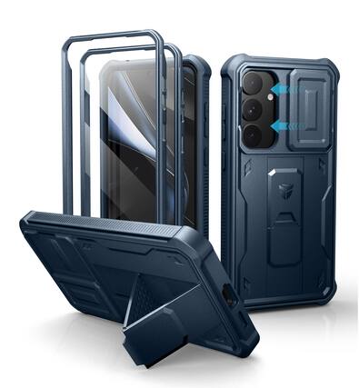 Front. dexnor - Dexnor for Samsung Galaxy S25 Plus Case with Built-in Slide Camera Cover & Screen Protector & Kickstand,Navy Blue - Navy Blue.