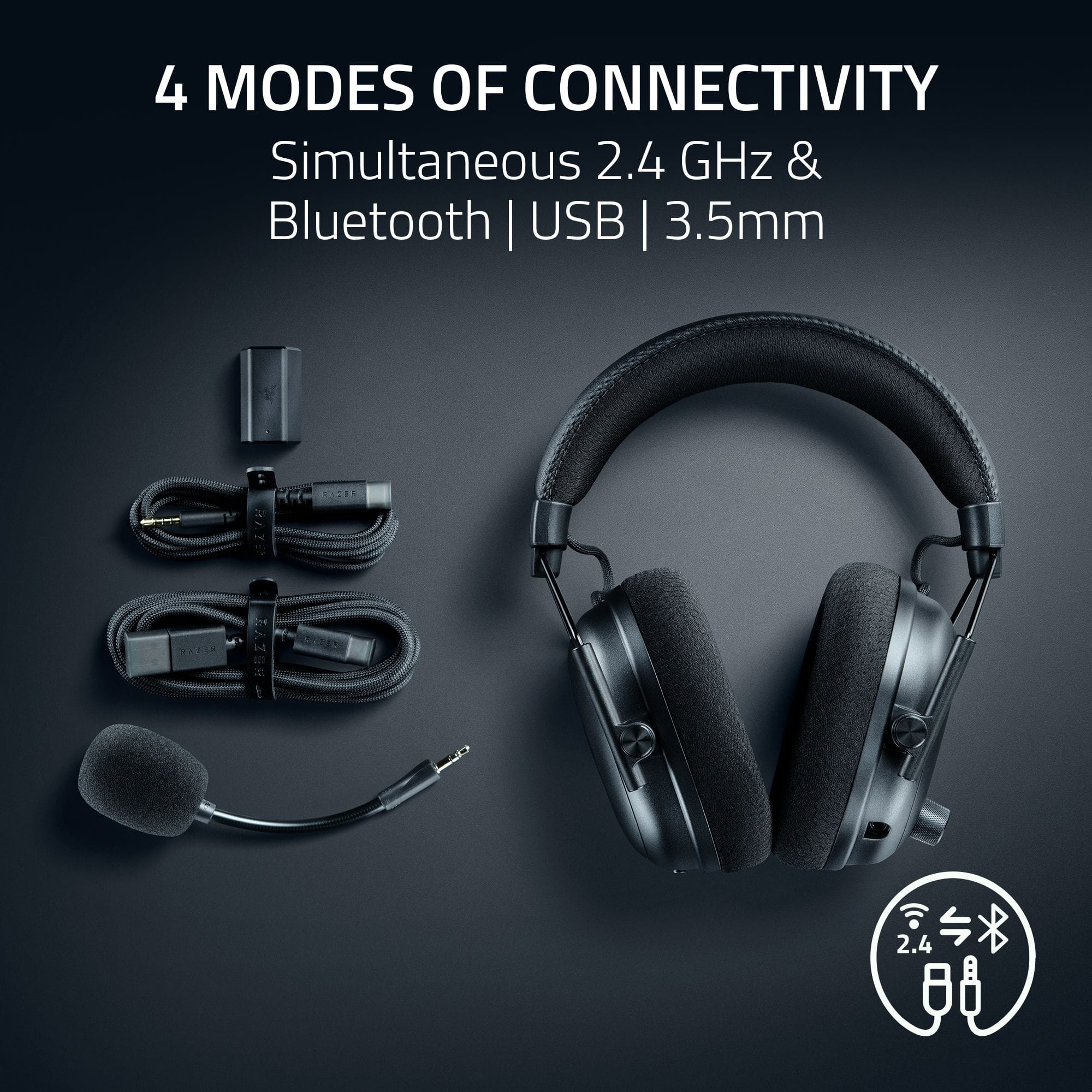 4 MODES OF CONNECTIVITY Simultaneous 2.4 GHz & Bluetooth | USB | 3.5mm