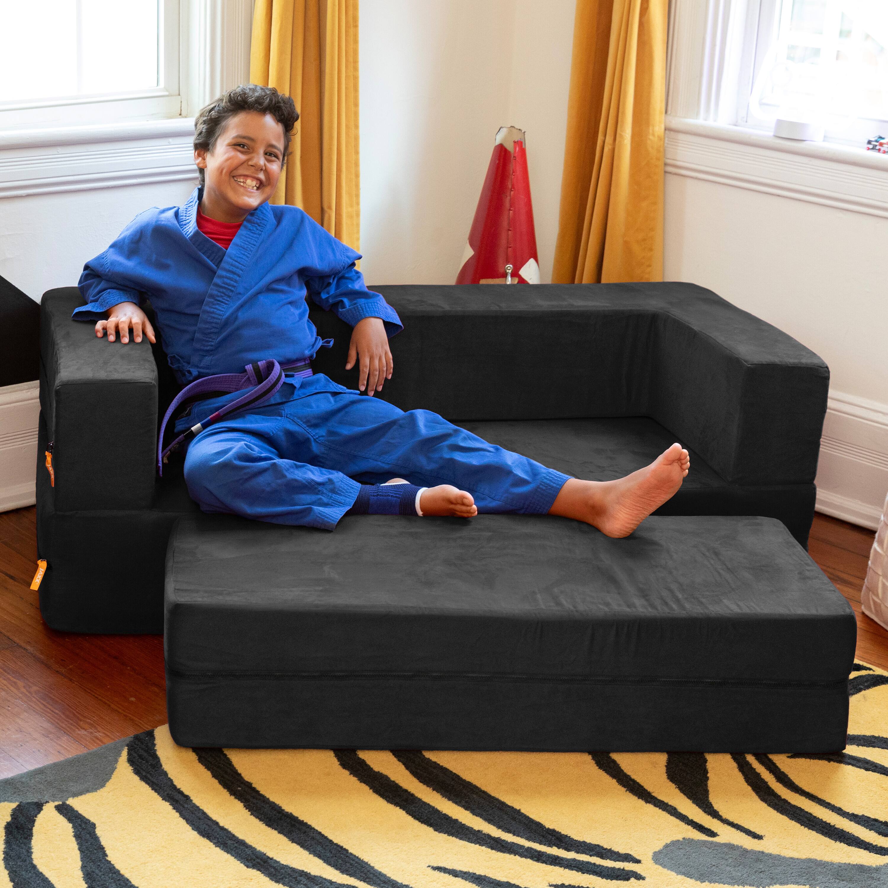 Alt View 1. Jaxx - Jaxx Zipline Kids Sofa & Large Ottoman, 3 in 1 Fold Out Sofa, Big Kids Edition, Black - Black.